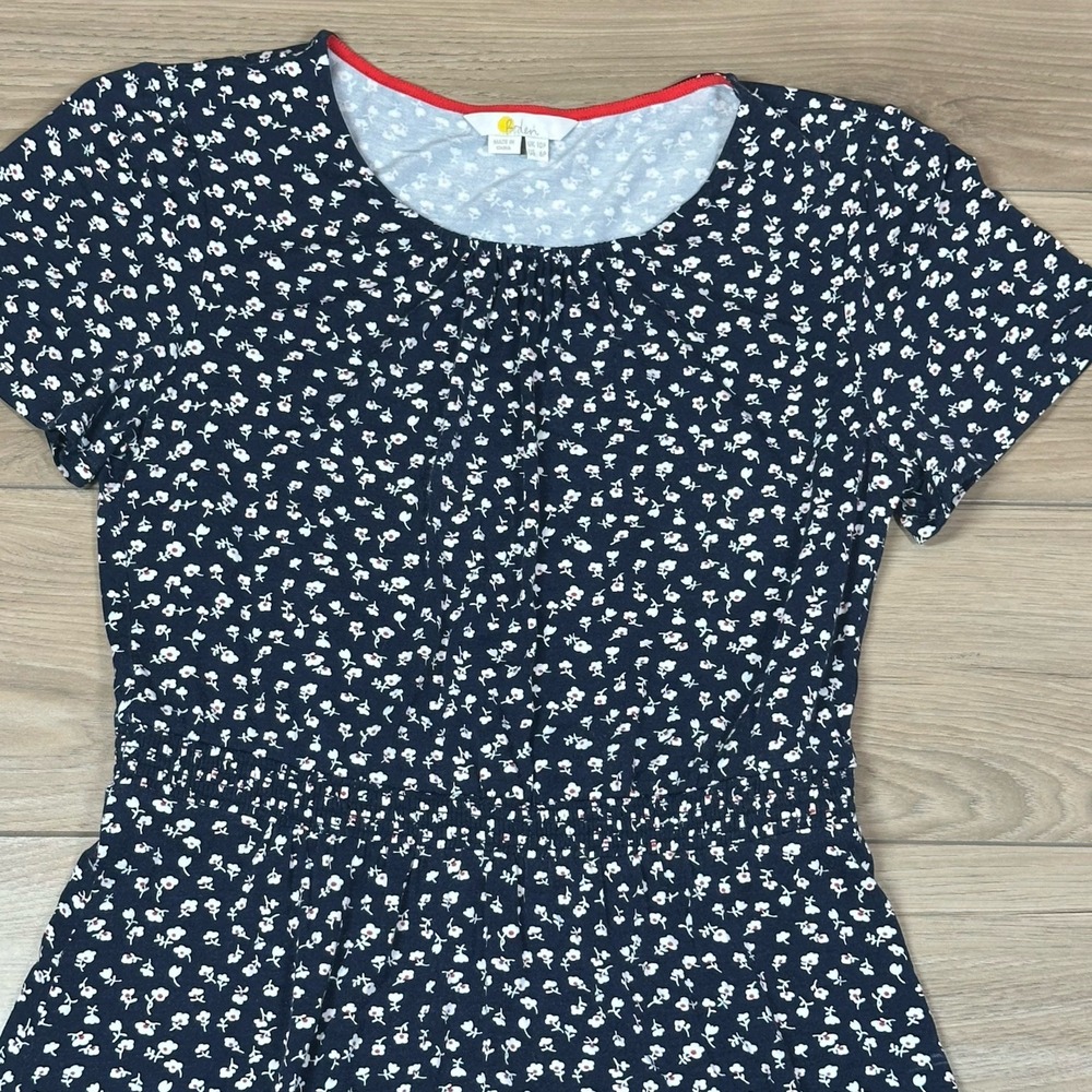 Boden dress size 10P woman Blue flower  Jersey Dress Pockets